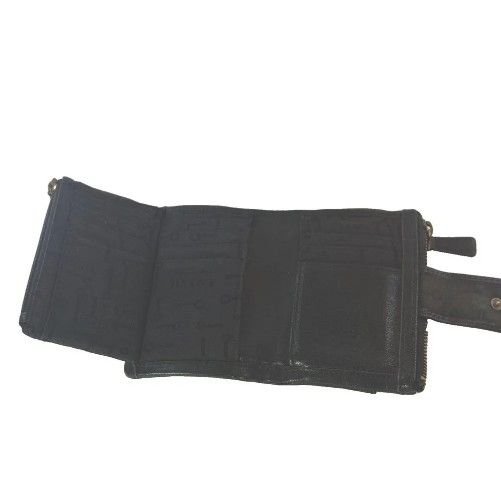 Fossil Long Live Vintage 1954 Emory Black Leather Lambskin Clutch Wallet Bifold